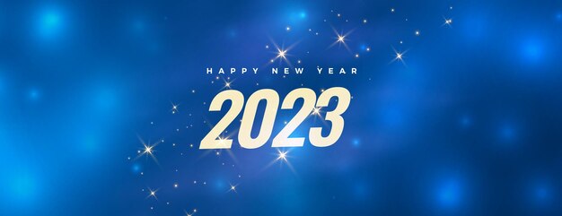 2023 nieuwjaarswensen banner met glanzend fonkelend lichteffect