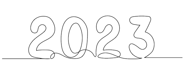 2023 one continuous line drawing isolated vector