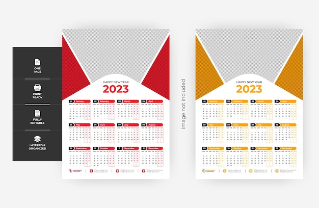 2023 one page two colour wall calender design,
Business Corporate colour 2023