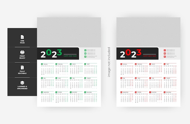 2023 one page two colour wall calender design,
Business Corporate colour 2023