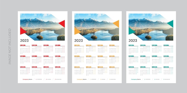 2023 1 ページ壁掛けカレンダー デザイン テンプレート、モダンな 12 ヶ月 1 ページ カレンダー