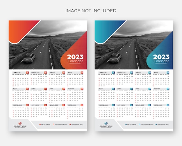 2023 modello di progettazione del calendario da parete di una pagina