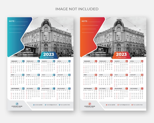 2023 one page wall calendar design template