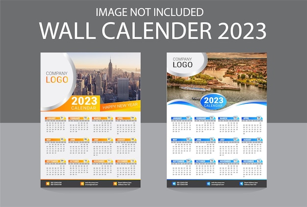 2023 1 ページ壁掛けカレンダー デザイン テンプレート