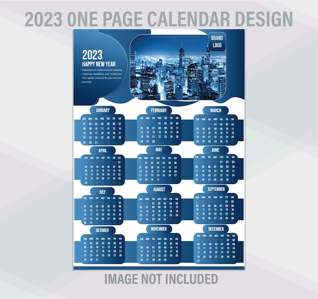 Vettore 2023 modello di progettazione del calendario da parete di una pagina