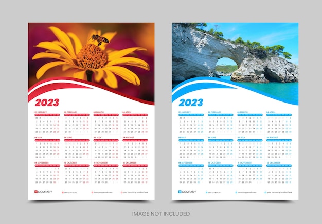 Vettore 2023 design del calendario da parete di una pagina