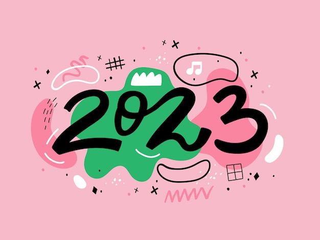 2023 op abstracte hand getrokken achtergrond 2023 nieuwjaar logo tekst concept viering wenskaart