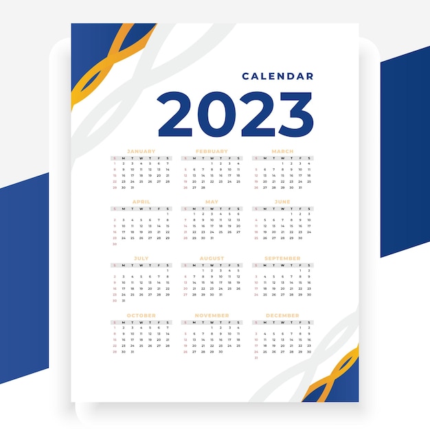 印刷可能なスタイルの 2023 紙のモダンなカレンダー レイアウト