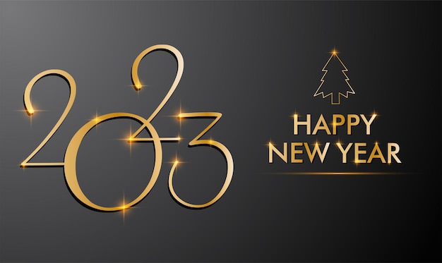 2023 poster with gold tree and numbers New year banner Greeting Card Banner Poster Vector Illustration