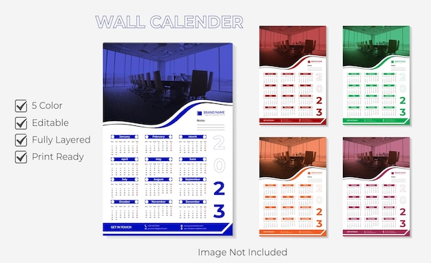 Vector 2023 printklaar sjabloonontwerp voor zakelijke muurkalender