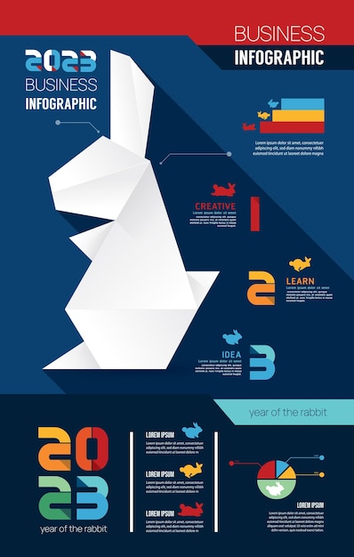 2023 토끼 년 아이콘이 있는 벡터 Infographic 레이블 템플릿 Infographics 순서도 프레젠테이션 웹 사이트 배너에 사용할 수 있습니다.