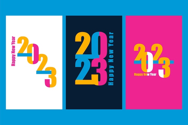 2023 set heldere posters voor Nieuwjaar Abstract typografieontwerp