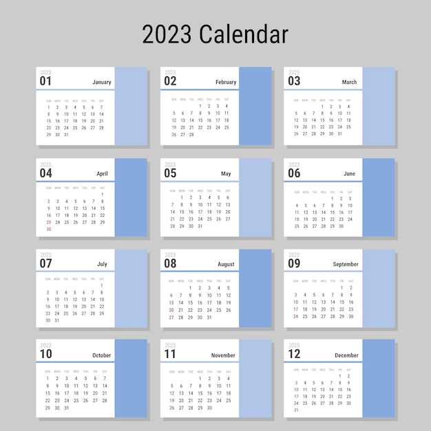 Vector 2023 simple elegant calendar for business in blue