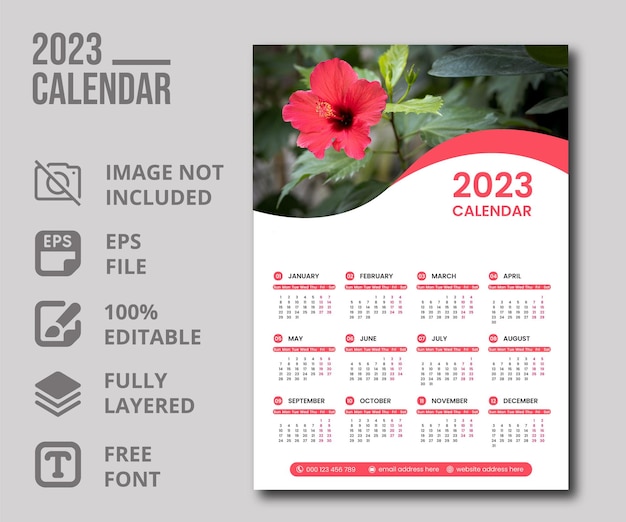 Шаблоны дизайна одностраничного календаря на 2023 год
