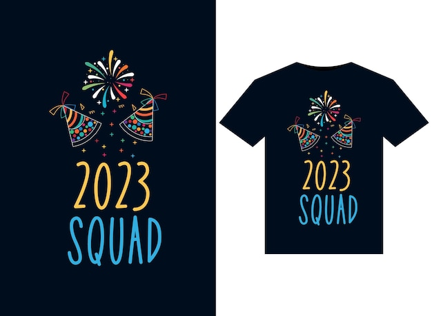 2023 Squad-illustraties voor drukklaar T-Shirts-ontwerp