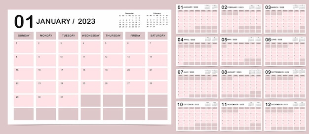 2023 table calendar week start on sunday with color that use for vertical digital and printable