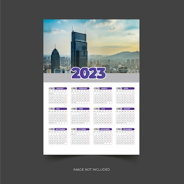 Вектор Шаблон дизайна настенного календаря на 2023 год с макетом календаря на 12 месяцев