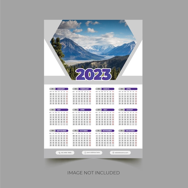 2023 wall calendar design template with 12 month calender layout