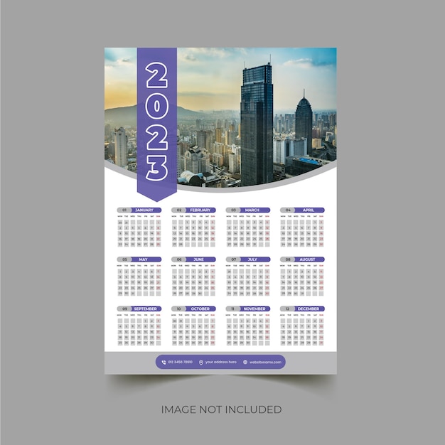 2023 wall calendar design template with 12 month calender layout