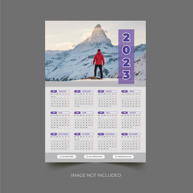 Шаблон дизайна настенного календаря на 2023 год с макетом календаря на 12 месяцев
