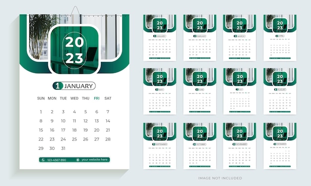 Шаблон дизайна настенного календаря на 2023 год