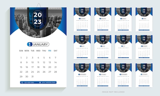 Modello di progettazione del calendario da parete 2023