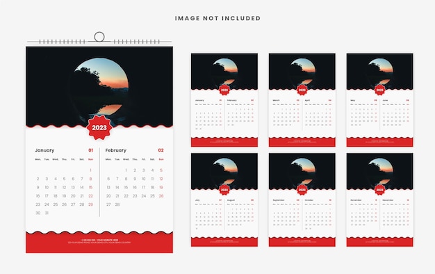 2023 wall calendar template design 12 page