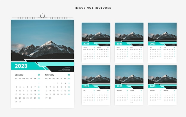 2023 wall calendar template design 12 page