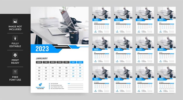 Modello di calendario da parete 2023