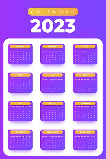 Modello di calendario da parete 2023