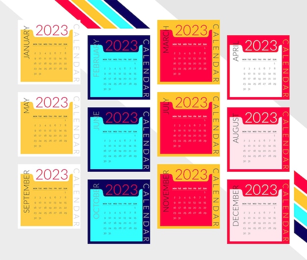 Vettore calendario da tavolo 2023 da parete design quadrato