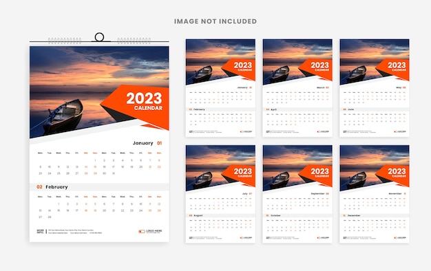 2023 wandkalender sjabloonontwerp 12 pagina's