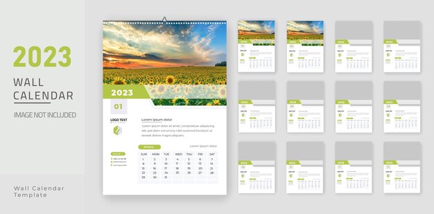 2023 wandkalender sjabloonontwerp 12 pagina's