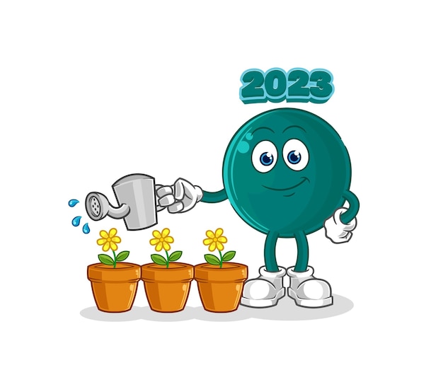 2023 watering the flowers mascot cartoon vector