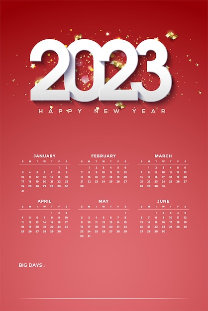 2023 year calendar on luxury red background