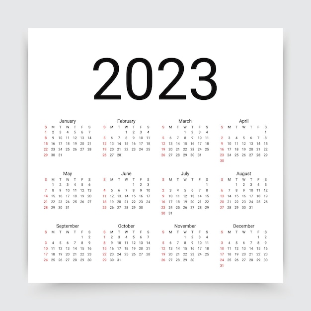 2023년 달력 벡터 일러스트 템플릿 연도 플래너