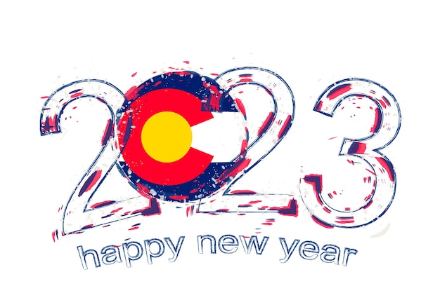 2023 Year in grunge style with flag of Colorado