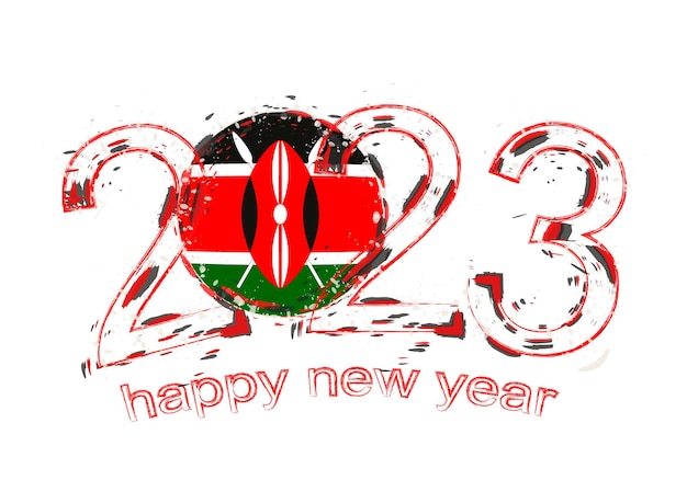 2023 Year in grunge style with flag of Kenya