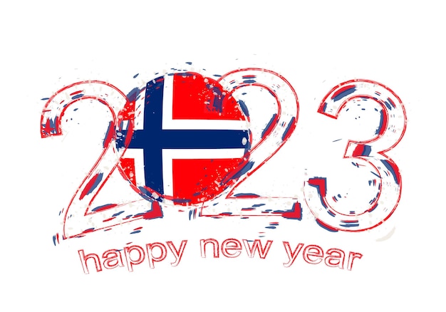 Anno 2023 in stile grunge con bandiera della norvegia