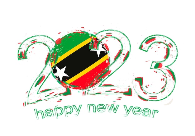 Vector 2023 year in grunge style with flag of saint kitts and nevis