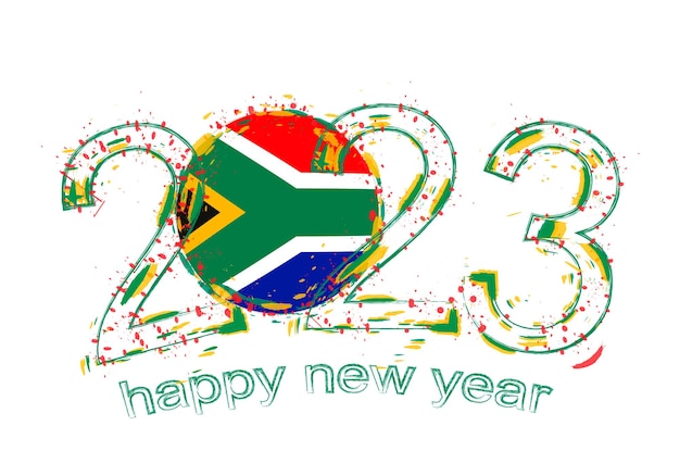 Vector 2023 year in grunge style with flag of south africa