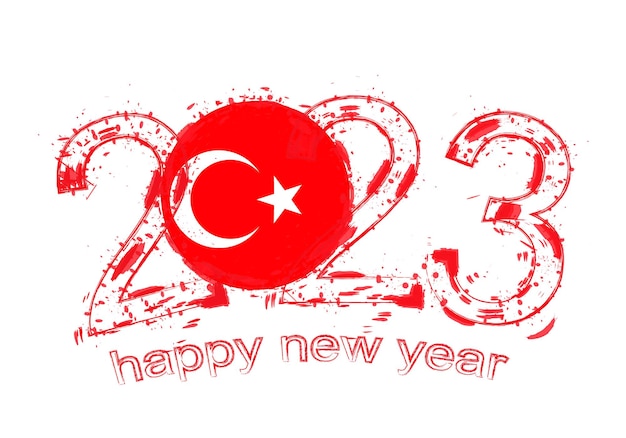 Anno 2023 in stile grunge con bandiera della turchia