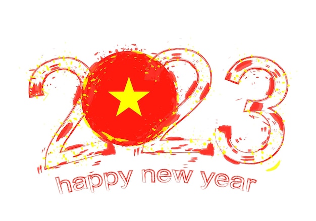 2023 Year in grunge style with flag of Vietnam