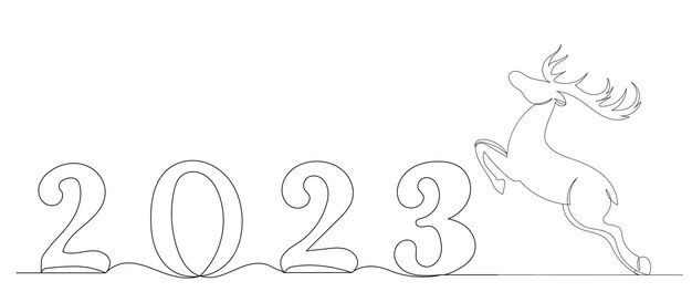 2023 year sketch continuous line drawing vector