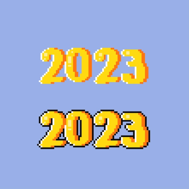 2023 year text with different style in pixel art style