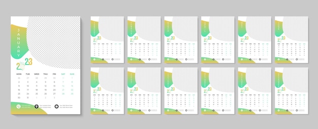 Calendario da parete 2023 anni con modello di calendari mensili stampabili