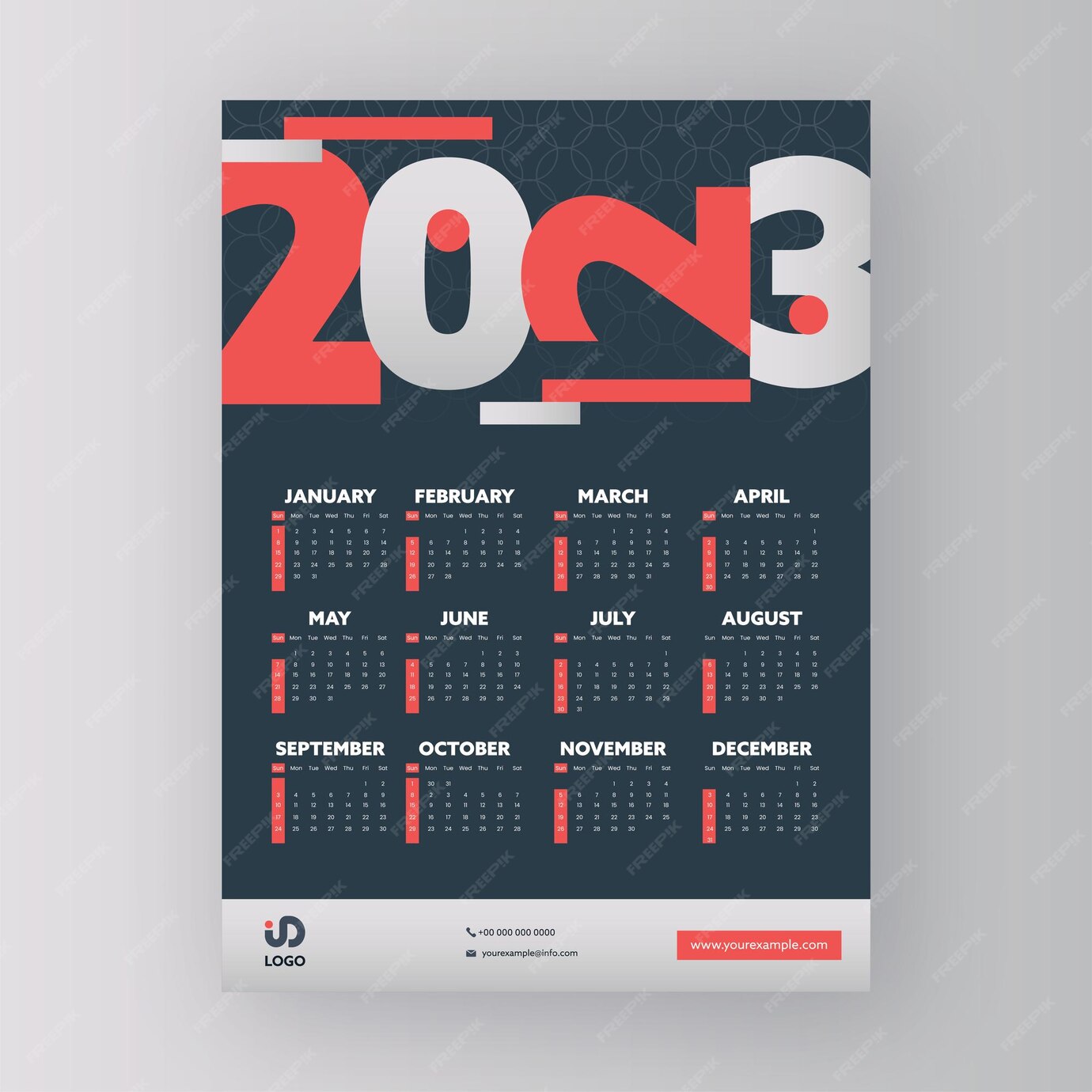 Premium Vector | 2023 Yearly Calendar Template Design For Publishing