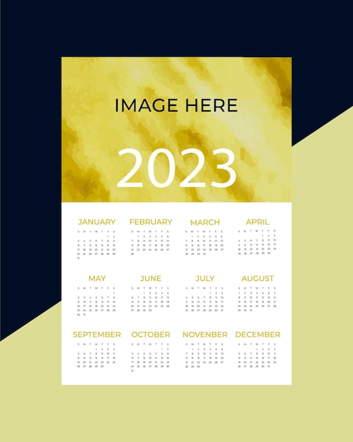 Шаблон дизайна годового планировщика на 2023 год с сине-белым фоном