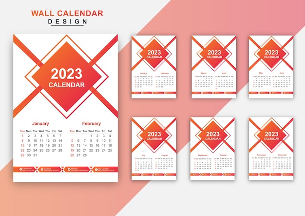 2023 zakelijke wandkalender met 6 pagina's ontwerpsjabloon