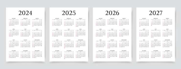 2024 2025 2026 2027 years calendar Calender layout Pocket or wall calendar Planner template